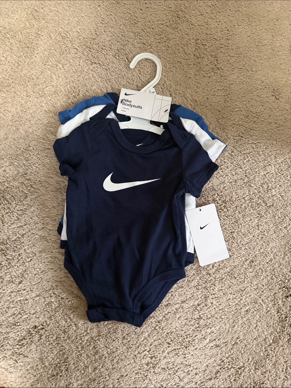 Nike Navy and White Swoosh Baby Bodysuit Set